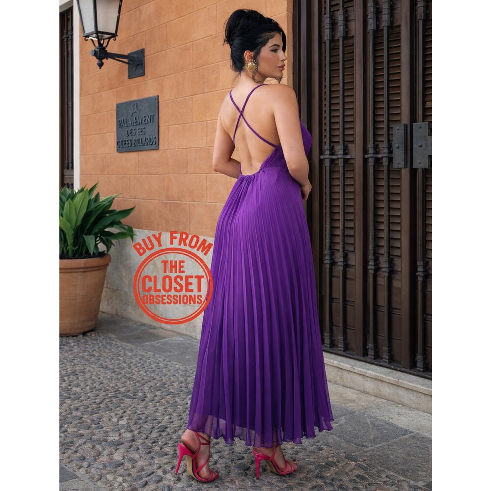 ZARA Purple Pleated Midi Dress NWT Wedding Guest Garden Party M - Picture 5 of 16